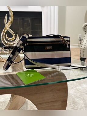 kate spade Striped Crossbody in Navy, Black & White with Soft Pink